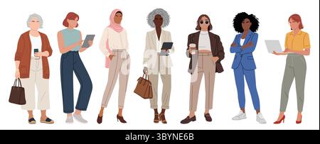 Diverse donne d'affari con abiti moderni Illustrazione Vettoriale