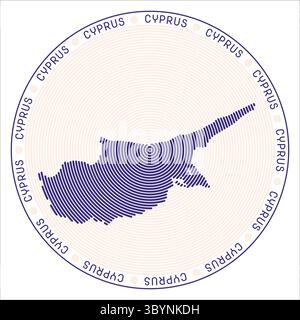 Disegno del logo rotondo di Cipro. Costruzione di anelli a forma di paese. Testo di Cipro in tutto il paese. Illustrazione vettoriale. Illustrazione Vettoriale
