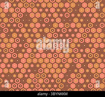 Sfondo delle forme geometriche esagonali. Telai esagonali semplici. Forme geometriche a nido d'ape. Tavolozza colori a più toni. Motivo senza cuciture. Illustrazione Vettoriale