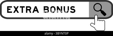 Cerca banner in Word extra bonus con l'icona della lente di ingrandimento a mano su sfondo bianco Illustrazione Vettoriale