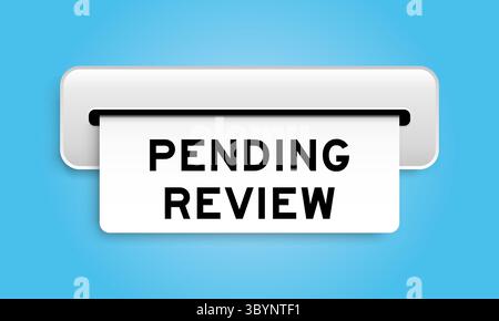 Banner coupon bianco con testo in attesa di revisione dalla macchina su sfondo blu Illustrazione Vettoriale