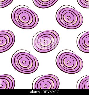 Motivo senza cuciture con anello a cipolla piatto. Perfetto per la cucina, il tessuto, il confezionamento alimentare, la carta da parati e il design sano della cucina. Illustrazione Vettoriale