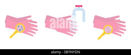 Igiene personale quotidiana. Lavarsi le mani. Prevenzione della COVID-19. Uccidere il virus coronavirus. Illustrazione vettoriale Illustrazione Vettoriale