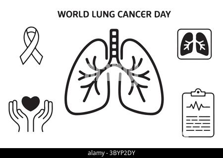 Simbolo mondiale di consapevolezza del giorno del cancro ai polmoni con polmoni e nastro Illustrazione Vettoriale