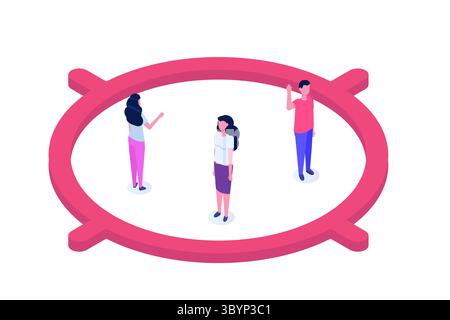 Target del pubblico, concetto di attrazione del cliente. Illustrazione del vettore isometrico. Illustrazione Vettoriale