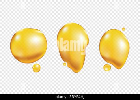 Striscio di olio, gel giallo goccia realistico, crema cosmetica liquido. Illustrazione vettoriale realistica Illustrazione Vettoriale