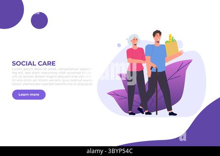 Assistenti sociali o volontariato per gli anziani. Illustrazione vettoriale. Illustrazione Vettoriale