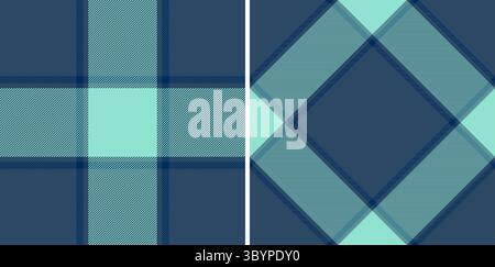 Due motivi tessili senza cuciture. Design Navy e color ottanio e tartan. Classico, alla moda, perfetto per sfondi, tessuti, carta da imballaggio, o cifra Illustrazione Vettoriale