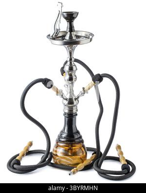 Narghilè o tubo dell'acqua isolati fatti a mano su sfondo bianco chiaro. Parti diverse del shisha tradizionale Foto Stock