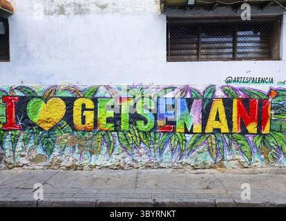 Colombia, Cartagena de Indias, 17 ottobre 2023, amo il murale Getsemani Foto Stock