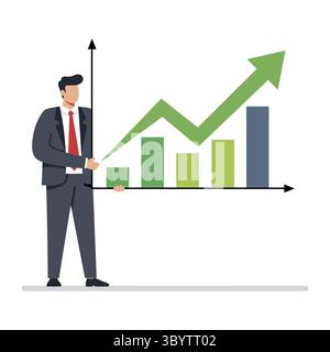Uomo d'affari che presenta il grafico di crescita finanziaria Illustrazione Vettoriale