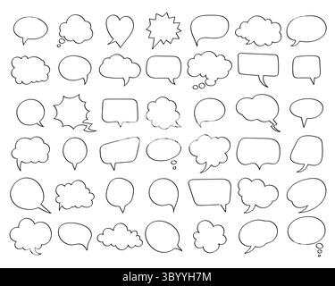 Bolla di discorso in stile schizzo e bolla di pensiero Set di doodle disegnati a mano Illustrazione Vettoriale