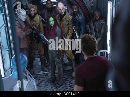 Guardiani della Galassia Vol. 3 (2023) Chris Pratt nel ruolo di Peter Quill / Star-Lord Zoe Saldaña nel ruolo di Gamora Karen Gillan nel ruolo di Nebula *Filmstill - Editorial Use Only* Vedi istruzioni speciali. Immagine CAP/TFS fornita da Capital Pictures Foto Stock