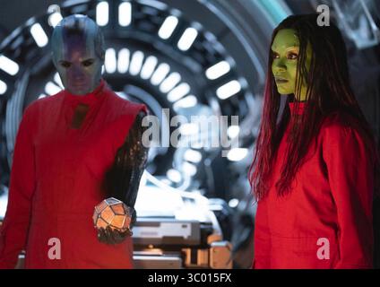 Guardiani della Galassia Vol. 3 (2023) Zoe Saldaña nel ruolo di Gamora Karen Gillan nel ruolo di Nebula *Filmstill - solo per uso editoriale* Vedi istruzioni speciali. Immagine CAP/TFS fornita da Capital Pictures Foto Stock