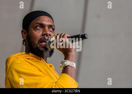 11 agosto 2018 - Copenaghen, Danimarca - Danimarca, Copenaghen - 11 agosto 2018. Il musicista sperimentale americano, cantante e cantautore Serpentwithfeet esegue un concerto dal vivo durante il festival di musica danese Haven Festival 2018 a Copenaghen. (Credito fotografico: Gonzales Photo - Thomas Rasmussen) (credito immagine: © Thomas Rasmussen/Gonzales Photo via ZUMA Press) Foto Stock