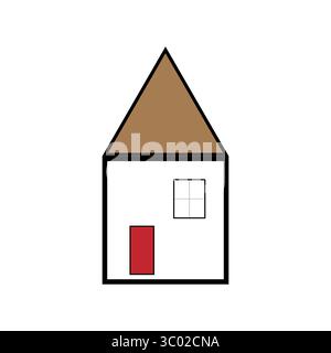 Semplice icona della casa. Abitazione sul tetto marrone. Vettoriale a parete bianca. Illustrazione di un edificio domestico. Illustrazione Vettoriale