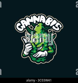 Logo della mascotte cannabis vettoriale con moderno stile di illustrazione per la stampa di badge, emblemi e t shirt. Illustrazione intelligente della cannabis. Illustrazione Vettoriale