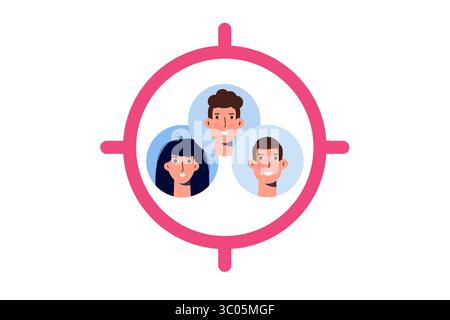 Target del pubblico, concetto di attrazione del cliente. Illustrazione vettoriale Illustrazione Vettoriale