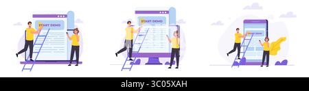 Concetto di imbuto di vendita. Illustrazioni vettoriali per banner, sito Web, landing page, volantino. Illustrazione Vettoriale