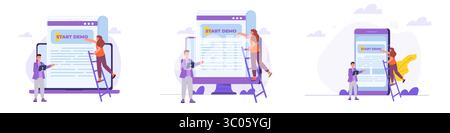 Concetto di imbuto di vendita. Illustrazioni vettoriali per banner, sito Web, landing page, volantino. Illustrazione Vettoriale