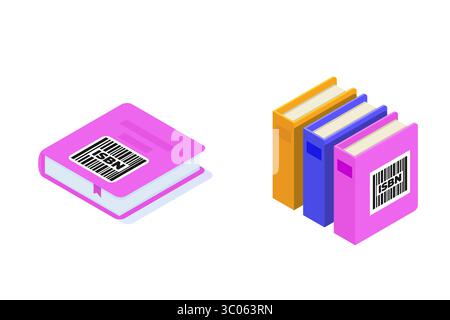 Icona del libro dei cartelli ISBN, concetto di letteratura commerciale standard. Illustrazione del vettore isometrico. Illustrazione Vettoriale