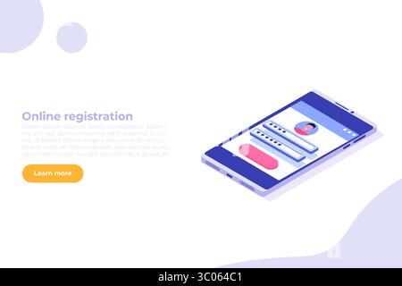 Creare un account, registrazione online concetto isometrico. Accesso e password sicuri. Illustrazione vettoriale. Illustrazione Vettoriale