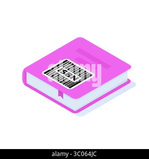 Icona del libro dei cartelli ISBN, concetto di letteratura commerciale standard. Illustrazione del vettore isometrico. Illustrazione Vettoriale