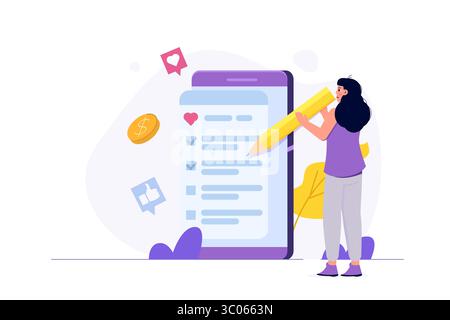 Lista dei desideri per lo shopping online, aggiungi il concetto di collezione personalizzata. Illustrazione vettoriale. Illustrazione Vettoriale