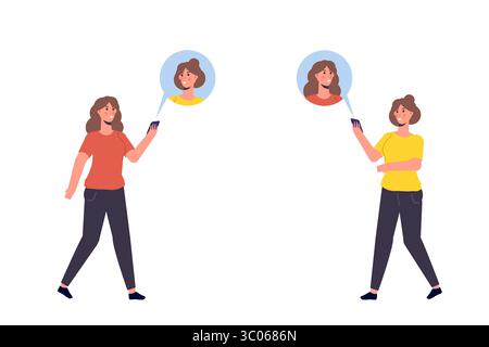 Concetto di videochiamata, riunione virtuale e videoconferenza di gruppo. Illustrazione vettoriale. Illustrazione Vettoriale