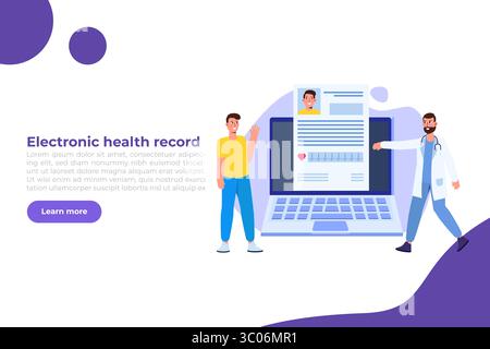 Concetto di cartelle cliniche elettroniche. Lista di controllo elettronica sana online. Illustrazione vettoriale. Illustrazione Vettoriale