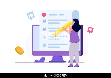 Lista dei desideri per lo shopping online, aggiungi il concetto di collezione personalizzata. Illustrazione vettoriale. Illustrazione Vettoriale