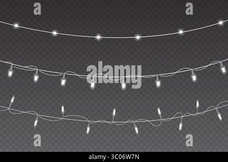 Luci natalizie, ghirlanda luminosa realistica isolata realistica per biglietti natalizi, striscioni, poster. Illustrazione vettoriale Illustrazione Vettoriale