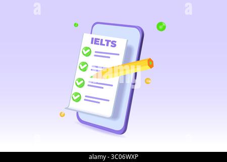 English Proficiency test ed esame. IELTS International English Language Testing System. Illustrazione vettoriale. Illustrazione Vettoriale