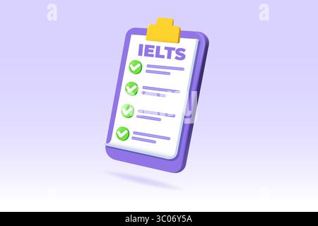 English Proficiency test ed esame. IELTS International English Language Testing System. Illustrazione vettoriale. Illustrazione Vettoriale