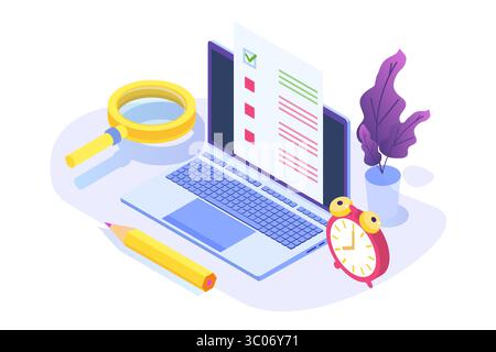 Concetto di gestione del tempo inefficiente. Persone non in grado di organizzare i propri compiti. Scene di scadenza. Illustrazione isolata isometrica vettoriale. Illustrazione Vettoriale