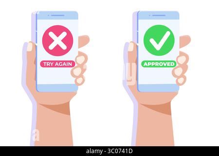 Errore di pagamento e concetto approvato. Illustrazione vettoriale. Illustrazione Vettoriale