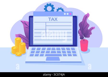 Concetto di app per il pagamento delle imposte online. Può essere utilizzato per il modello di landing page. Illustrazione vettoriale Illustrazione Vettoriale