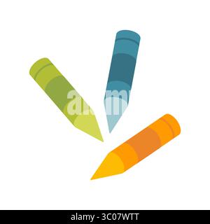 Pastelli colorati in vari colori brillanti su sfondo bianco. Illustrazione vettoriale. Pastelli di cera, matite pastello. Scuola, scuola materna Illustrazione Vettoriale