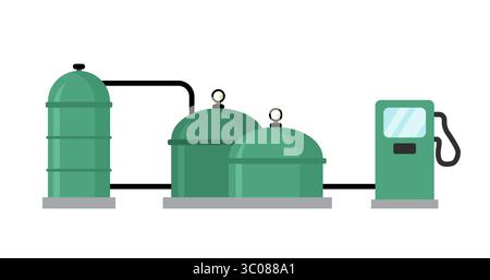 Impianti di biogas che trattano rifiuti organici e generano biometano per l'uso in stazioni di servizio, migliorando il trasporto sostenibile e riducendo la dep di combustibili fossili Illustrazione Vettoriale