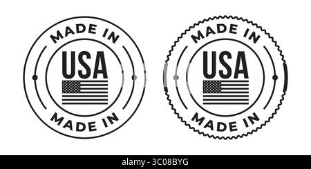 Etichetta del prodotto Made in USA con set di icone American Flag Vector Illustrazione Vettoriale