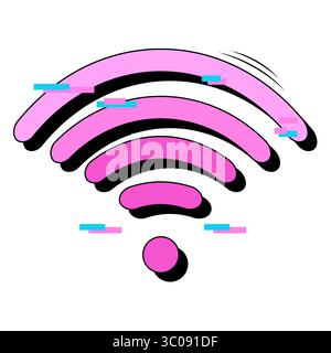 Immagine dell'effetto glitch di un simbolo Wi-Fi. Foto Stock