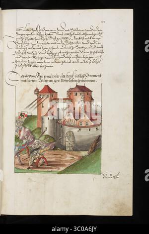 Una scena delle Guerre di Borgogna (1474-1477) una serie di conflitti nel tardo XV secolo tra il Ducato di Borgogna e la Vecchia Confederazione svizzera, insieme ai loro alleati. Illustrazione dal Silbereisen Chronicon Helvetiae, parte II, XVI secolo. Foto Stock