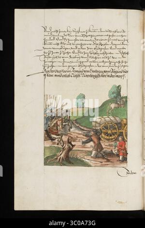 Una scena delle Guerre di Borgogna (1474-1477) una serie di conflitti nel tardo XV secolo tra il Ducato di Borgogna e la Vecchia Confederazione svizzera, insieme ai loro alleati. Illustrazione dal Silbereisen Chronicon Helvetiae, parte II, XVI secolo. Foto Stock
