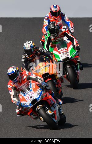 27 ottobre 2018: Andrea Dovizioso (ITA) sul No.4 Ducati del Team Ducati durante la sessione di prove 4 del GP d'Australia 2018 al Phillip Island Grand Prix Circuit di Victoria, Australia. Sydney Low/Cal Sport Media (immagine di credito: &Copy; Sydney Low/CSM tramite cavo ZUMA) Foto Stock