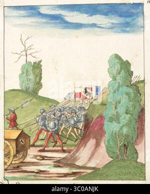 Una scena delle Guerre di Borgogna (1474-1477) una serie di conflitti nel tardo XV secolo tra il Ducato di Borgogna e la Vecchia Confederazione svizzera, insieme ai loro alleati. Illustrazione dal Silbereisen Chronicon Helvetiae, parte II, XVI secolo. Foto Stock