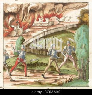 Una scena delle Guerre di Borgogna (1474-1477) una serie di conflitti nel tardo XV secolo tra il Ducato di Borgogna e la Vecchia Confederazione svizzera, insieme ai loro alleati. Illustrazione dal Silbereisen Chronicon Helvetiae, parte II, XVI secolo. Foto Stock