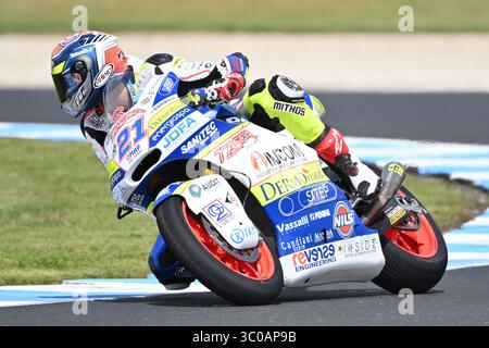 27 ottobre 2018: Federico Fuligni (ITA) sul No.21 KALEX della tasca Racing Scuderia Moto2 durante la sessione di prove di Moto2 tre al MotoGP of Australia 2018 sul circuito Phillip Island Grand Prix di Victoria, Australia. Sydney Low/Cal Sport Media (immagine di credito: &Copy; Sydney Low/CSM tramite cavo ZUMA) Foto Stock