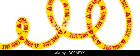 Nastri di vendita Twisted Final, nastri gialli in grassetto, strisce di avvertimento rosse per la zona di sconto, etichetta promozionale urgente, banner retail dinamico, cassa marketing Illustrazione Vettoriale