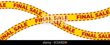 Nastri di vendita finale incrociati, nastri gialli in grassetto, strisce di avvertimento rosse per la zona di sconto, etichetta promozionale urgente, banner retail dinamico, cassa marketing Illustrazione Vettoriale