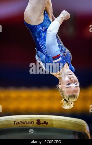 30 ottobre 2018: Angelina Melnikova di Â Russia durante Vault, finale a squadre femminile all'Aspire Dome di Doha, Qatar, Campionati del mondo di GINNASTICA artistica IN FIG. Ulrik Pedersen/CSM(immagine di credito: &Copy; Ulrik Pedersen/CSM tramite cavo ZUMA) Foto Stock